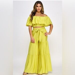 Ready for Vacay. Dark Lime Green Boho Pants & Top